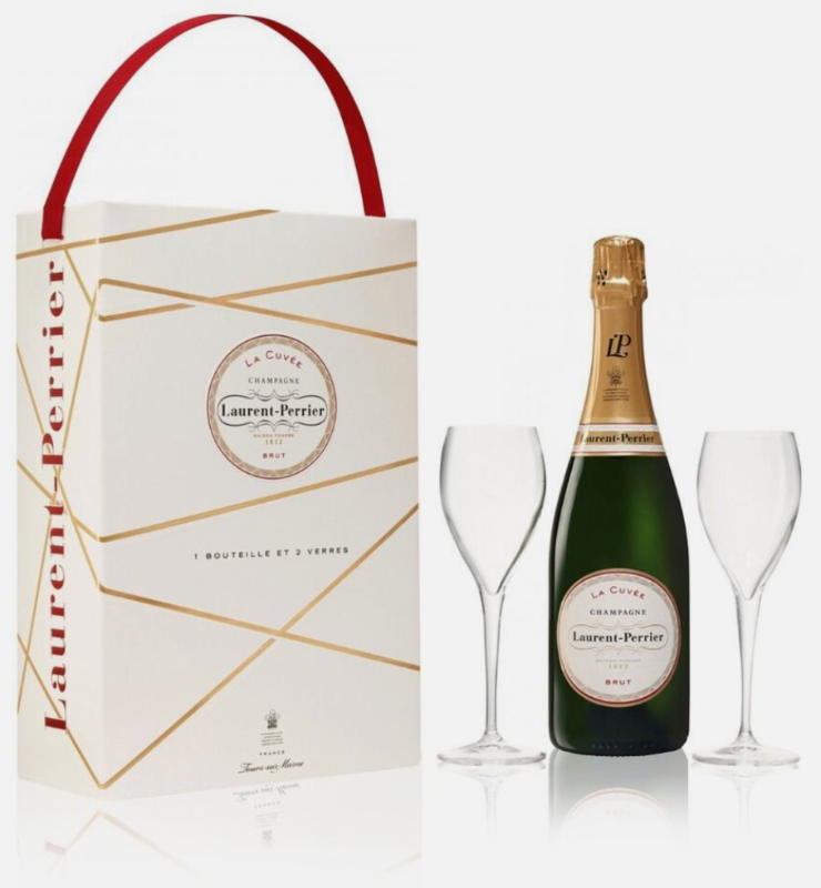 LAURENT-PERRIER La Cuvee Brut NV with 2 Champagne Flutes (750mL with Gift Box)