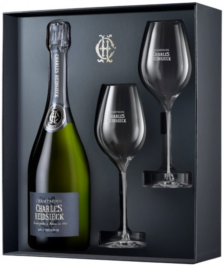Champagne CHARLES HEIDSIECK Brut Reserve NV with 2 Flutes (750mL Box Set)